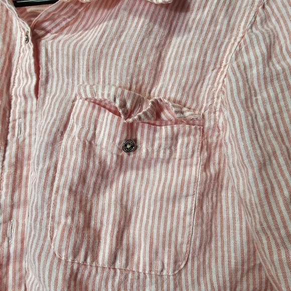 Tommy Hilfiger Linen short sleeve stripped button down large 3/4 sleeve - Picture 2 of 9